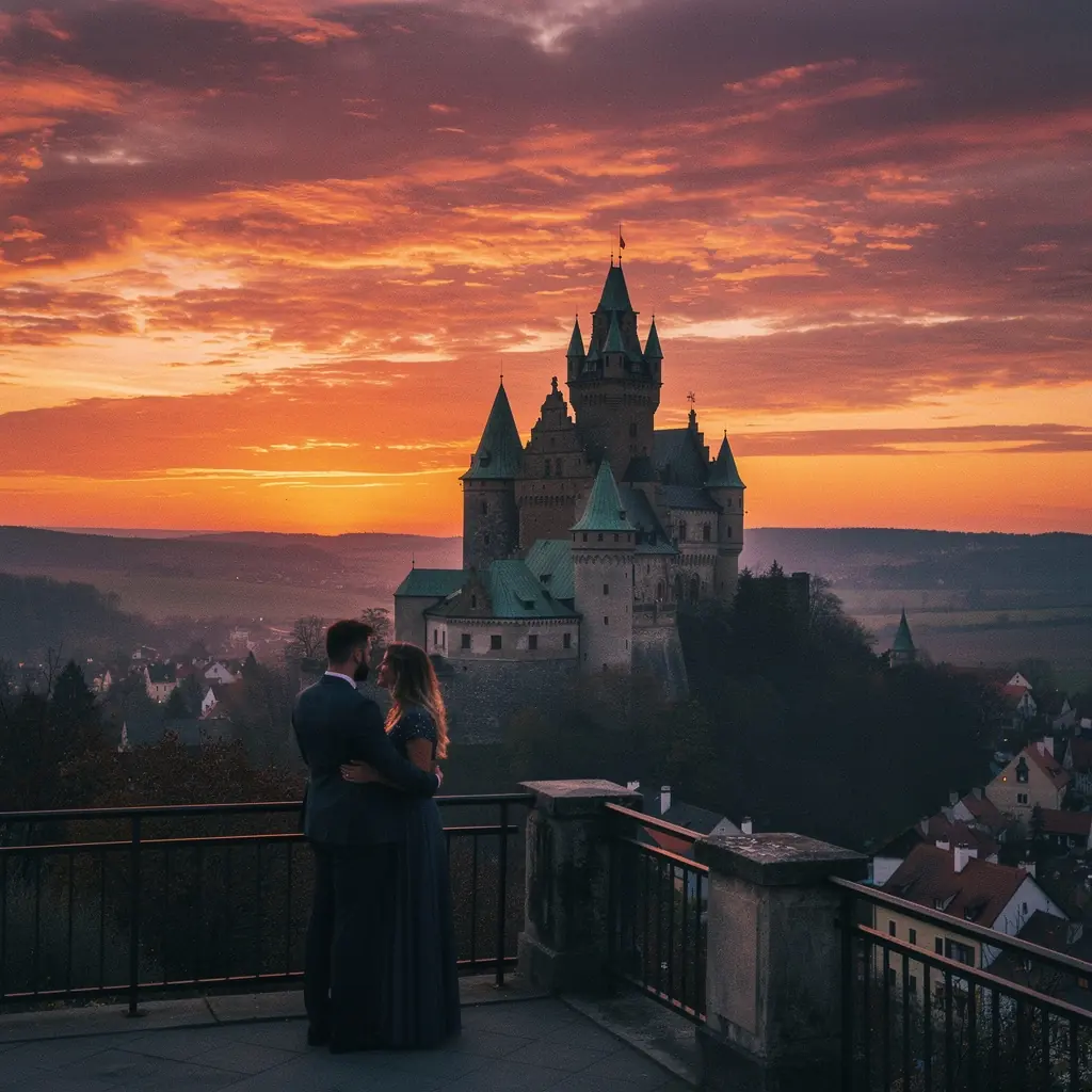 A scenic view of Bratislava's historic old town featuring colorful buildings and a castle in the background.